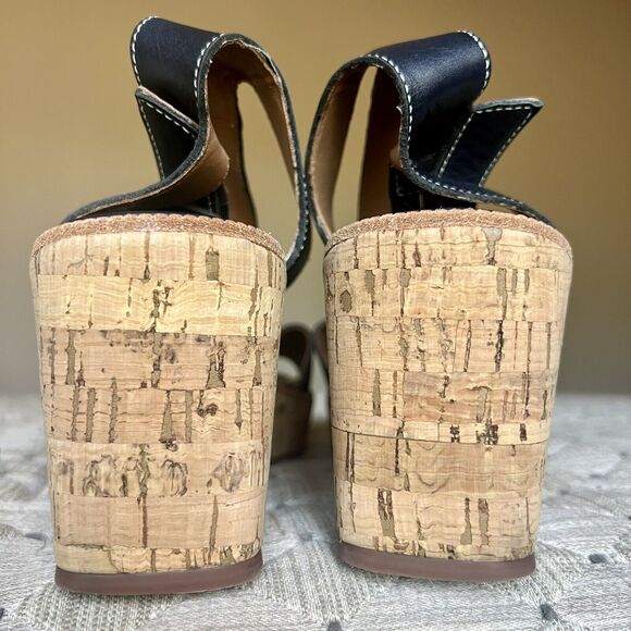 Bernardo Anthropologie Navy Blue Leather Cork Wedge Sandals Ankle Strap Women 9 - Picture 8 of 16